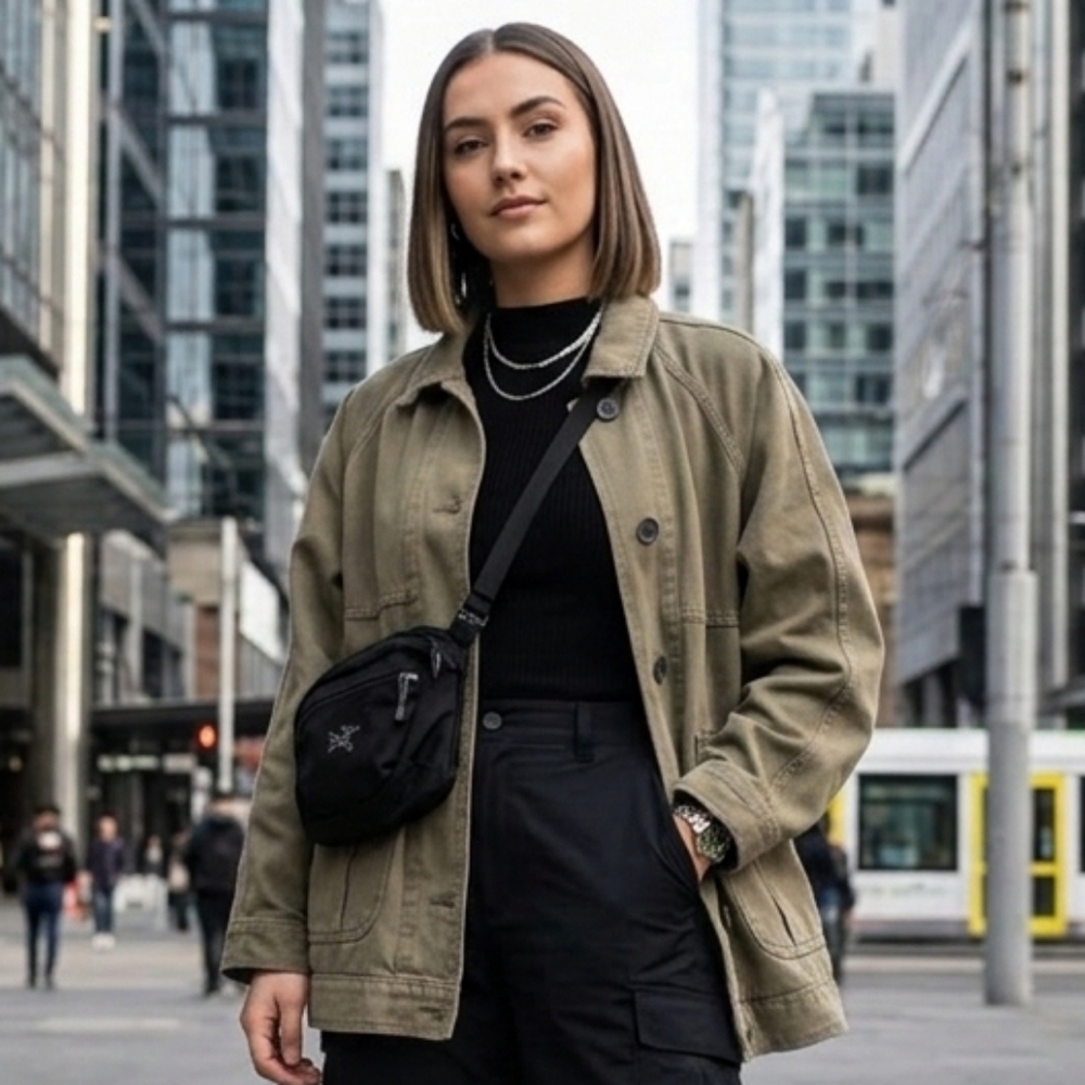 Zara TRF L Modern Streetwear Casual Oversized Khaki Utility Cargo Rugged Jacket